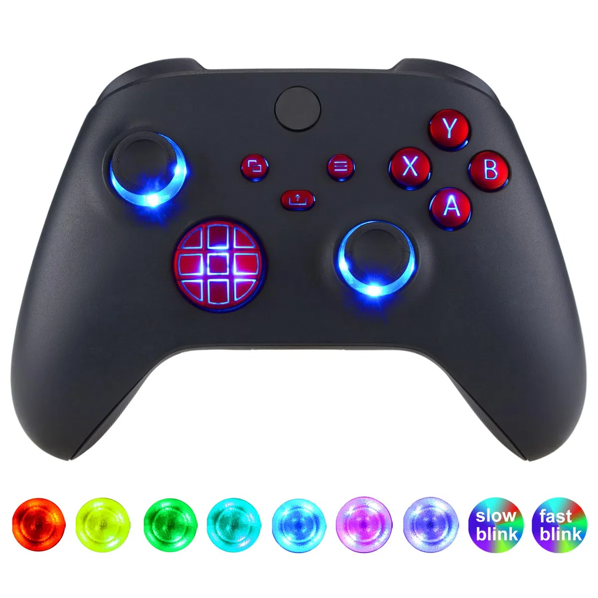 eXtremeRate Multicolori Tasti Luminosi Ricambio per Xbox Series X S Controller LED Kit Rosso Scarlatto