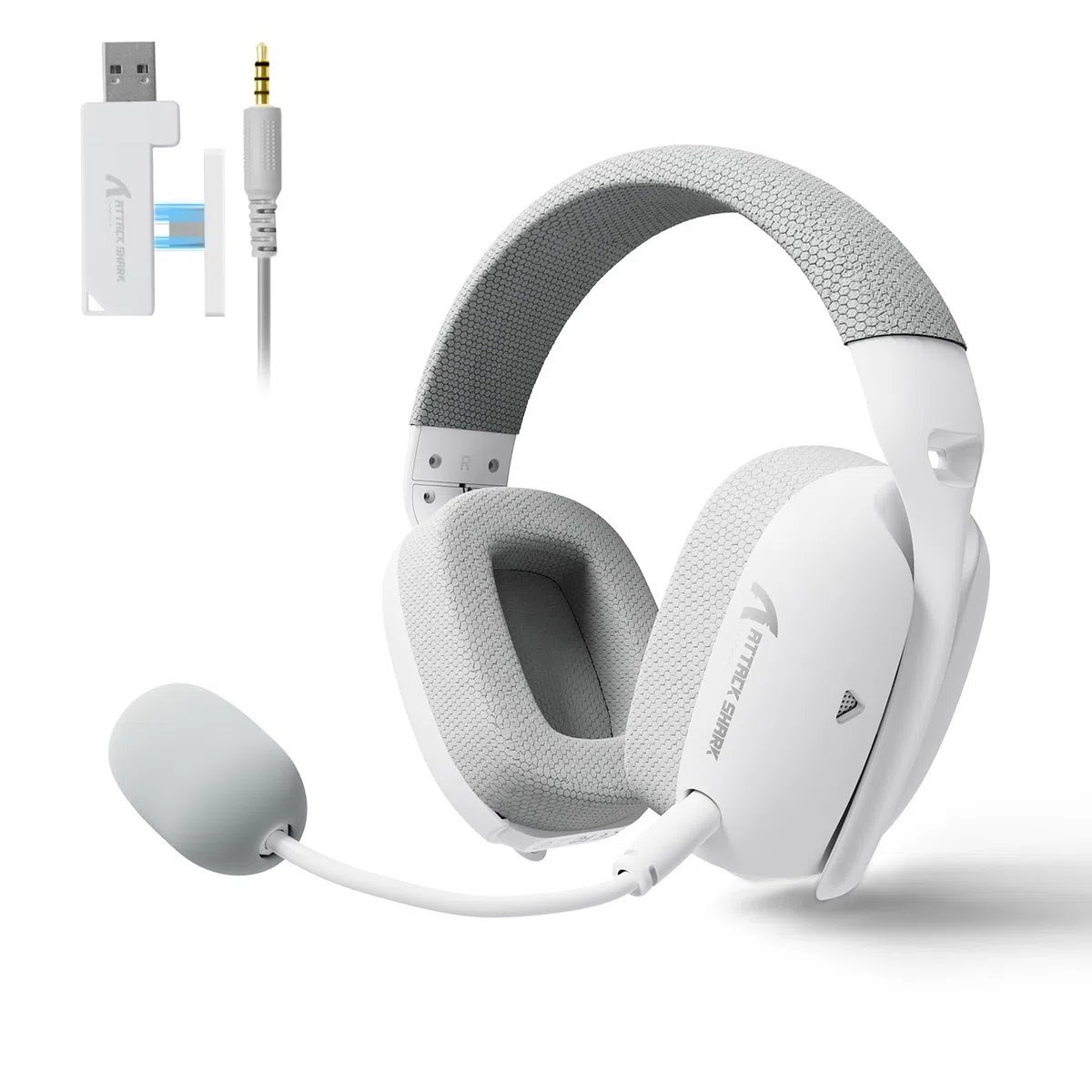 MAMBASNAKE ATTACK SHARK L80PRO Cuffie da Gioco Wireless Ultraleggere, Suono Surround 7.1, Doppio Microfono Pieghevole, Tripla Modalità (2.4G/BT/3.5mm Cablato), 40mm Driver, per PC/Mac/PS/XBOX, Bianco