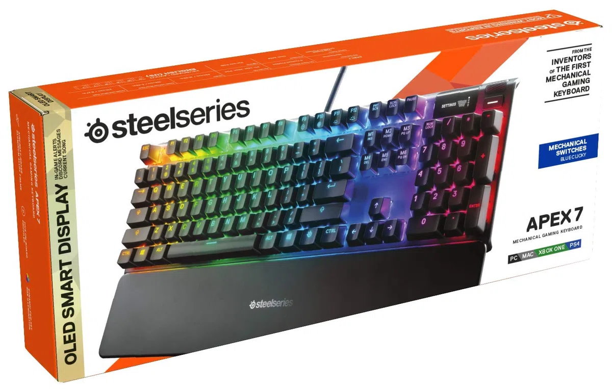 SteelSeries Apex 7 - Tastiera meccanica per videogiochi - Smart Display OLED - Retroilluminazione LED RGB - Switch Blu - Layout Tedesco (QWERTZ)
