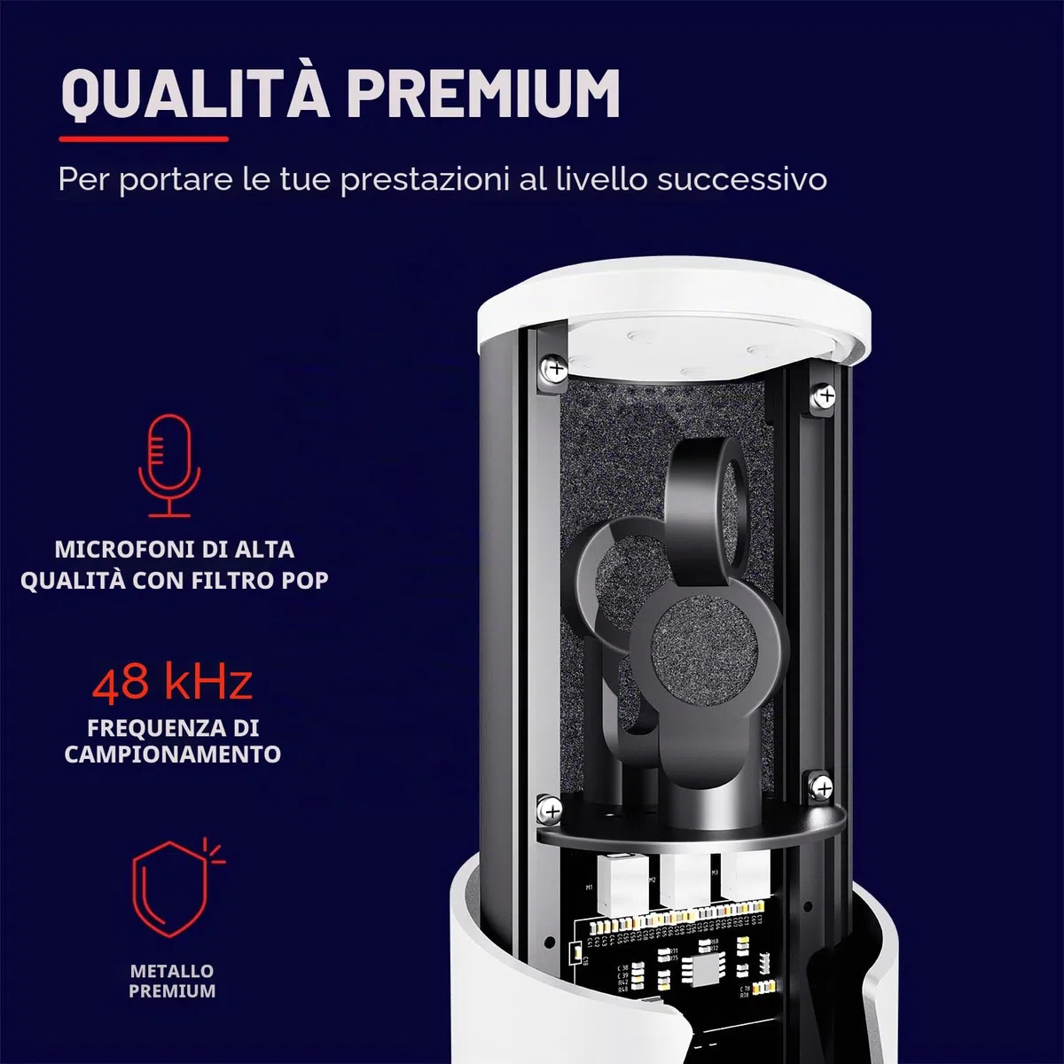 Trust Gaming GXT 258 Fyru Microfono PC Professionale, 4 Pattern Di Registrazione, Illuminazione LED, Microfono USB Per Computer PS4 PS5 Streaming Twitch YouTube Discord Canto ASMR Podcasting, Bianco