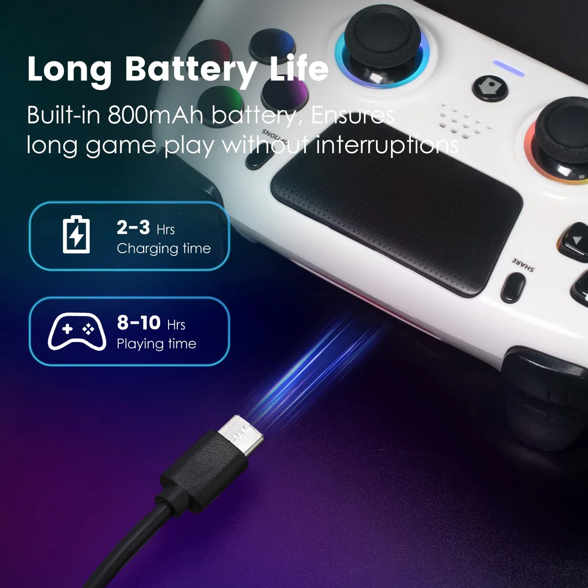 DoJoZone Wireless Controller Compatibile con PS4/Pro/Slim, Joystick con Hall Effect Trigger/Stick (NO Drift), Luci RGB, Jack Cuffie, Pulsanti Programmabili, Vibrazione, Sensore 6 Assi