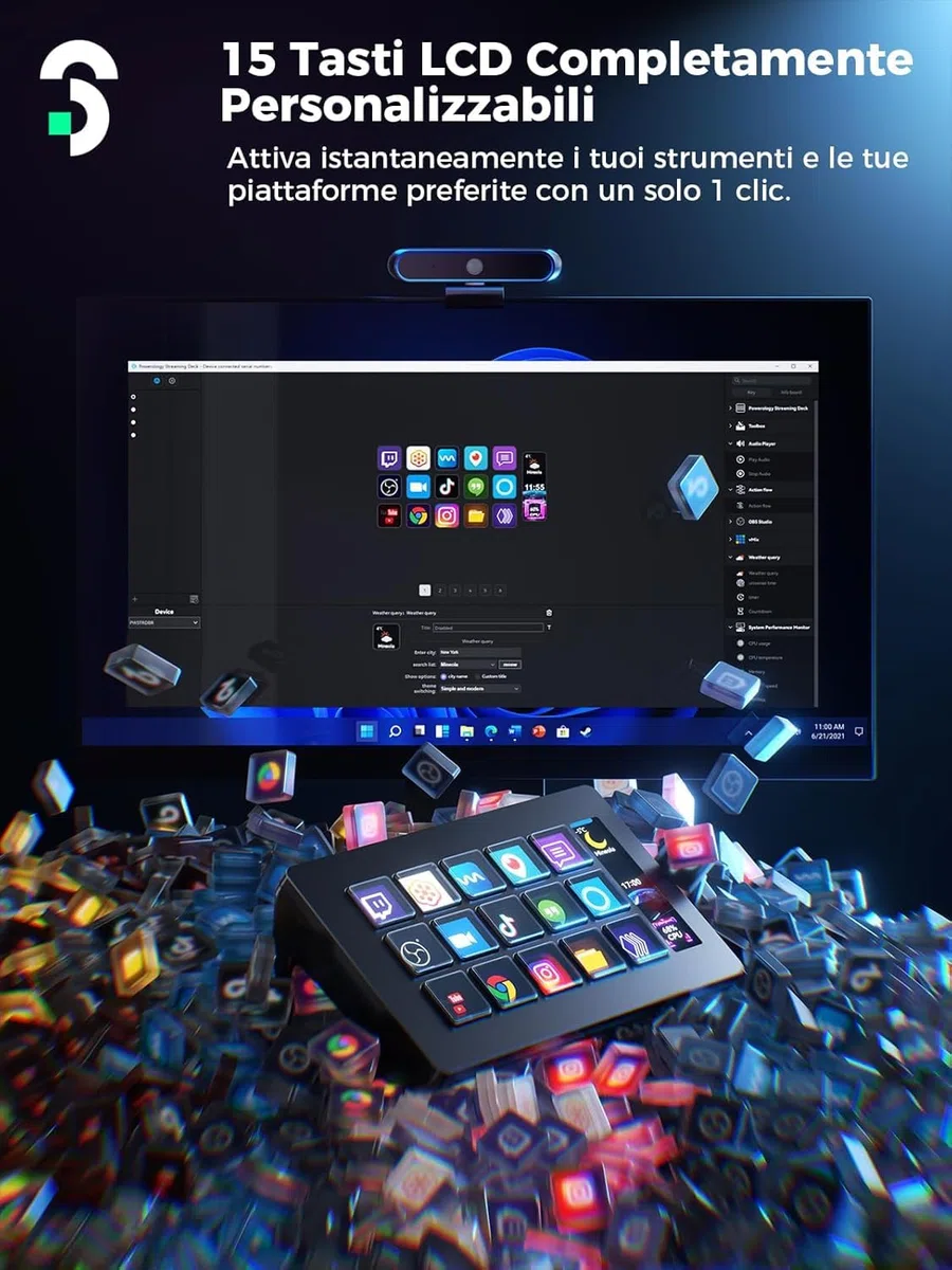 SOOMFON Stream Controller Deck V.2024, 15 Macro Pulsanti LCD Personalizzabili per OBS, Twitch, YouTube, Live-Streaming