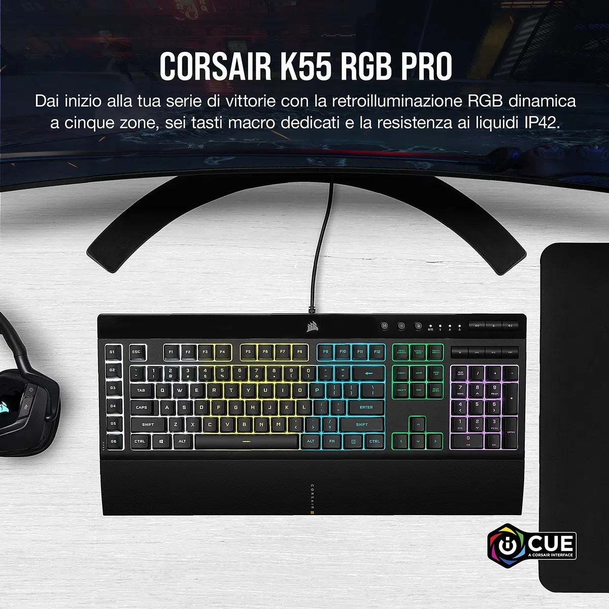 Corsair K55 RGB PRO Tastiera da Gioco Cablata a Membrana Nero