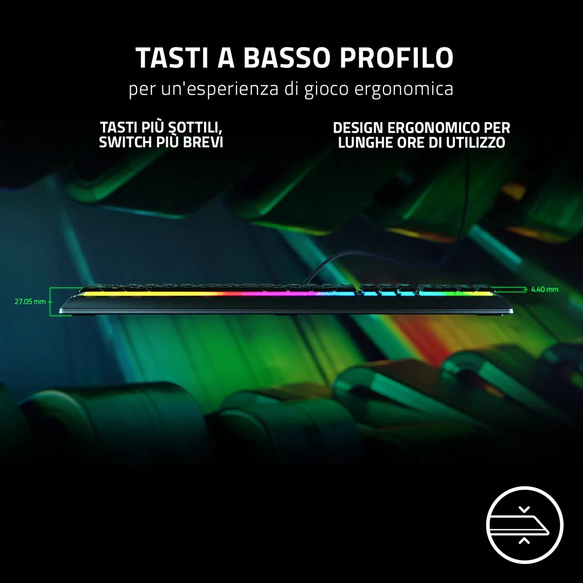 Razer Ornata V3 Tastiera a basso profilo Mecha-Membrana Razer Chroma RGB QWERTY Italiana Nero