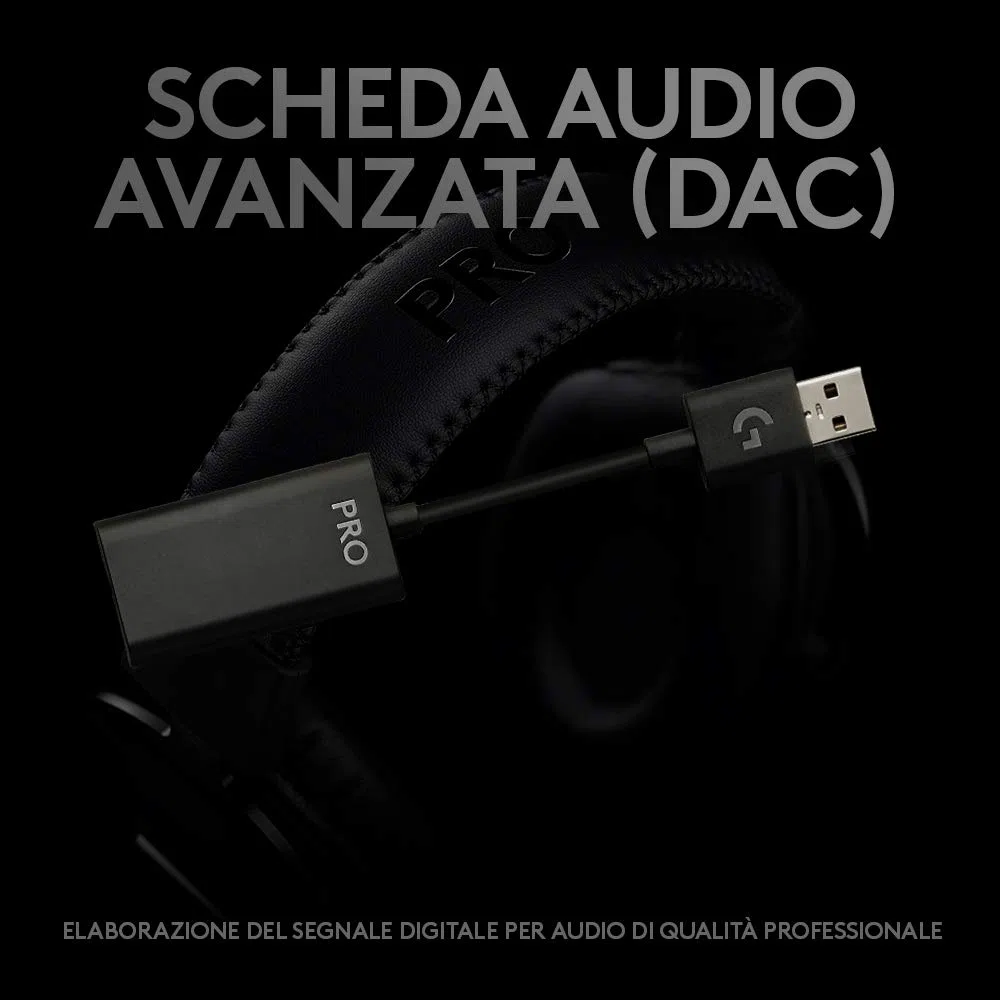 Logitech G PRO Cuffia Gaming Cablata con Microfono, Driver Audio PRO-G 50 mm, Alluminio, Acciaio, Memory Foam, per PC/PS/Xbox/Nintendo Switch, Nero