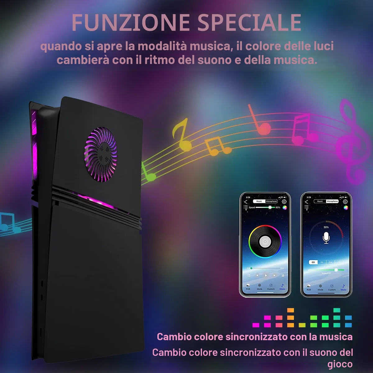 Faceplate per P5 Pro Digital Edition con strisce luminose RGB e filtro antipolvere DOBEWINGDELOU anello di luce con 400+ effetti LED e aperture di raffreddamento per console