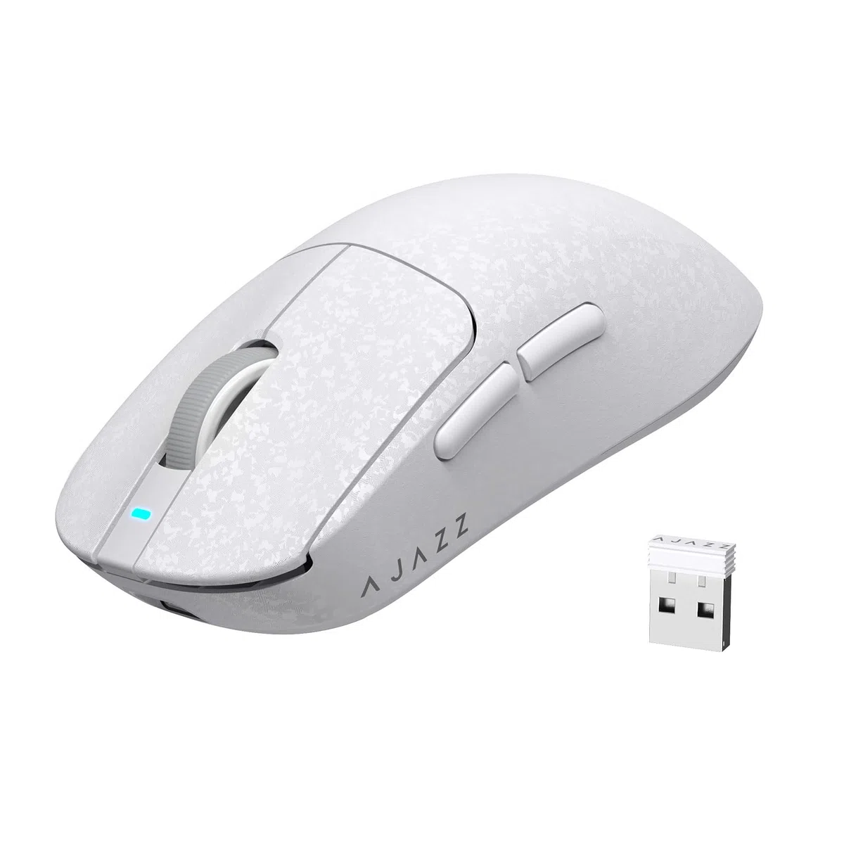 A.JAZZ AJ199 Mouse da Gioco in Fibra Carbonio, Wireless 2.4G/BT/USB Cablato Tri-mode, Ultraleggero 55g, Sensore Ottico PixArt PAW3311 con 24K DPI e Polling 1K, Mice da Gamer per ufficio - Bianco