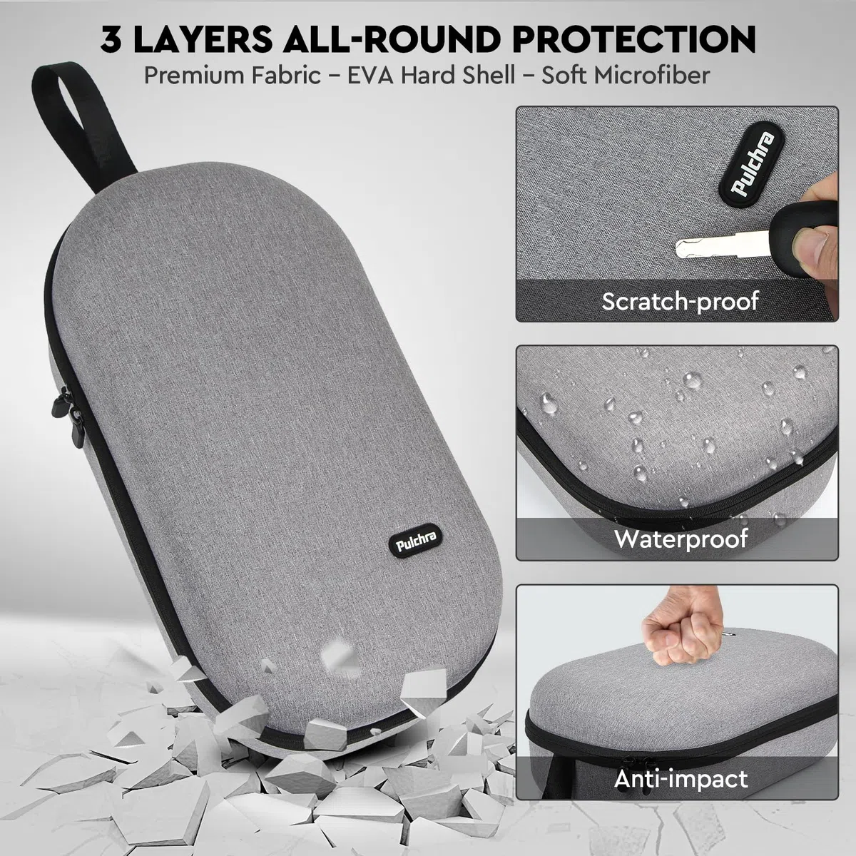 Pulchra VR Custodia da Viaggio Rigida Compatibile con Meta Quest 3/2, Oculus Quest 3/2, PICO4/4Pro, Grigio