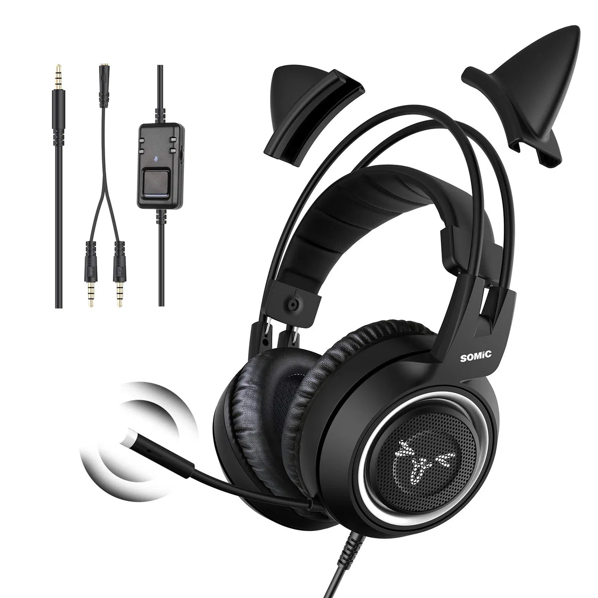 Somic Cuffie da Gioco per Xbox One, PS4, PC, Audio Surround Stereo con Eliminazione del Rumore, Orecchie di Gatto Rimovibili