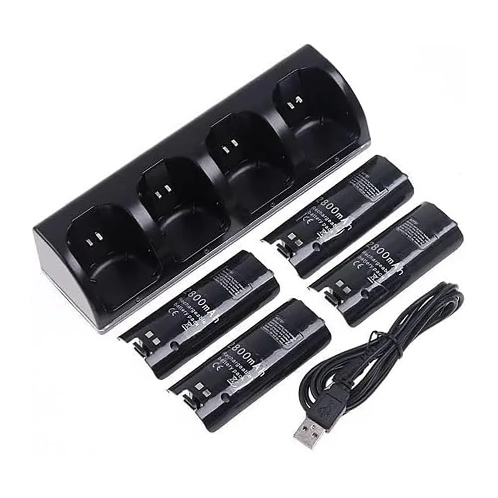 OSTENT Stazione Dock di Ricarica + 4 Pacchi Batteria per il Telecomando Nintendo Wii Colore Nero