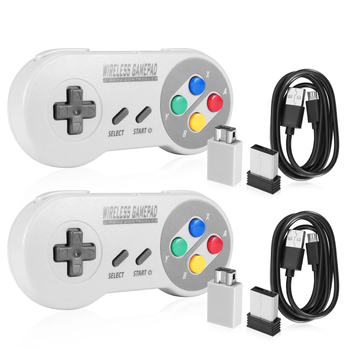Binghe Controller SNES Wireless, SNES Game Controller Classic Mini Edition con Ricevitore SNES e Ricevitore USB 2.4GHz Compatibile con Switch/Switch OLED/Windows PC/MAC OS/Raspberry Pi(2 pezzi)