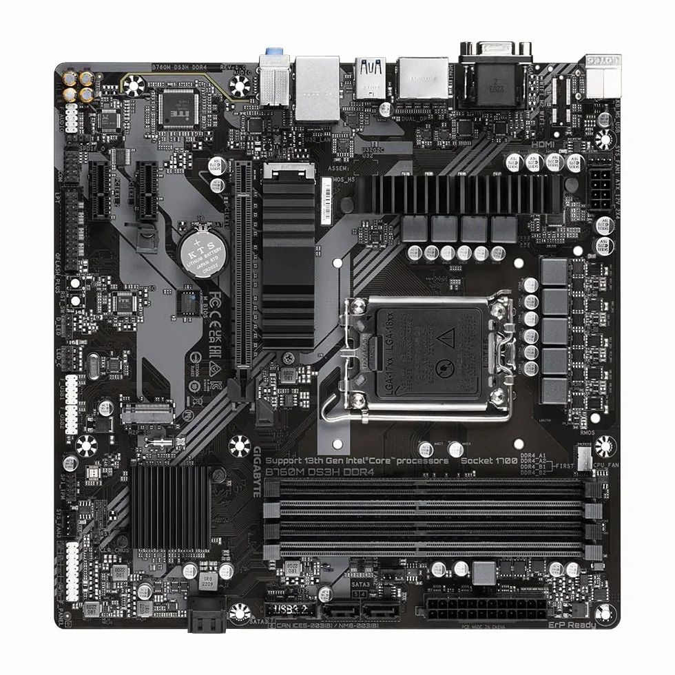 GIGABYTE B760M DS3H DDR4 Scheda Madre - Supporta CPU Intel Core di 14a Generazione, VRM Digitale 6+2+1 Fasi, fino a 5333MHz DDR4 (OC), 2xPCIe 4.0 M.2, LAN 2.5GbE, USB 3.2 Gen2