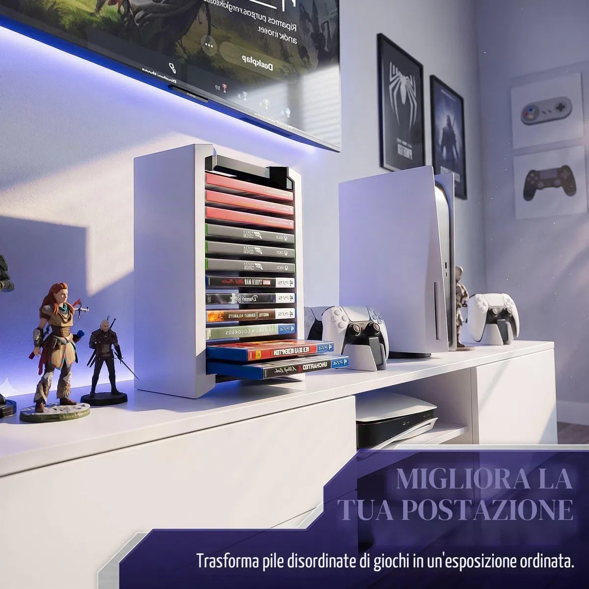 TNP Torre di archiviazione videogiochi custodia 12 CD Blu-ray supporto DVD scaffale verticale organizer PS5 Playstation 4 Nintendo Switch Xbox
