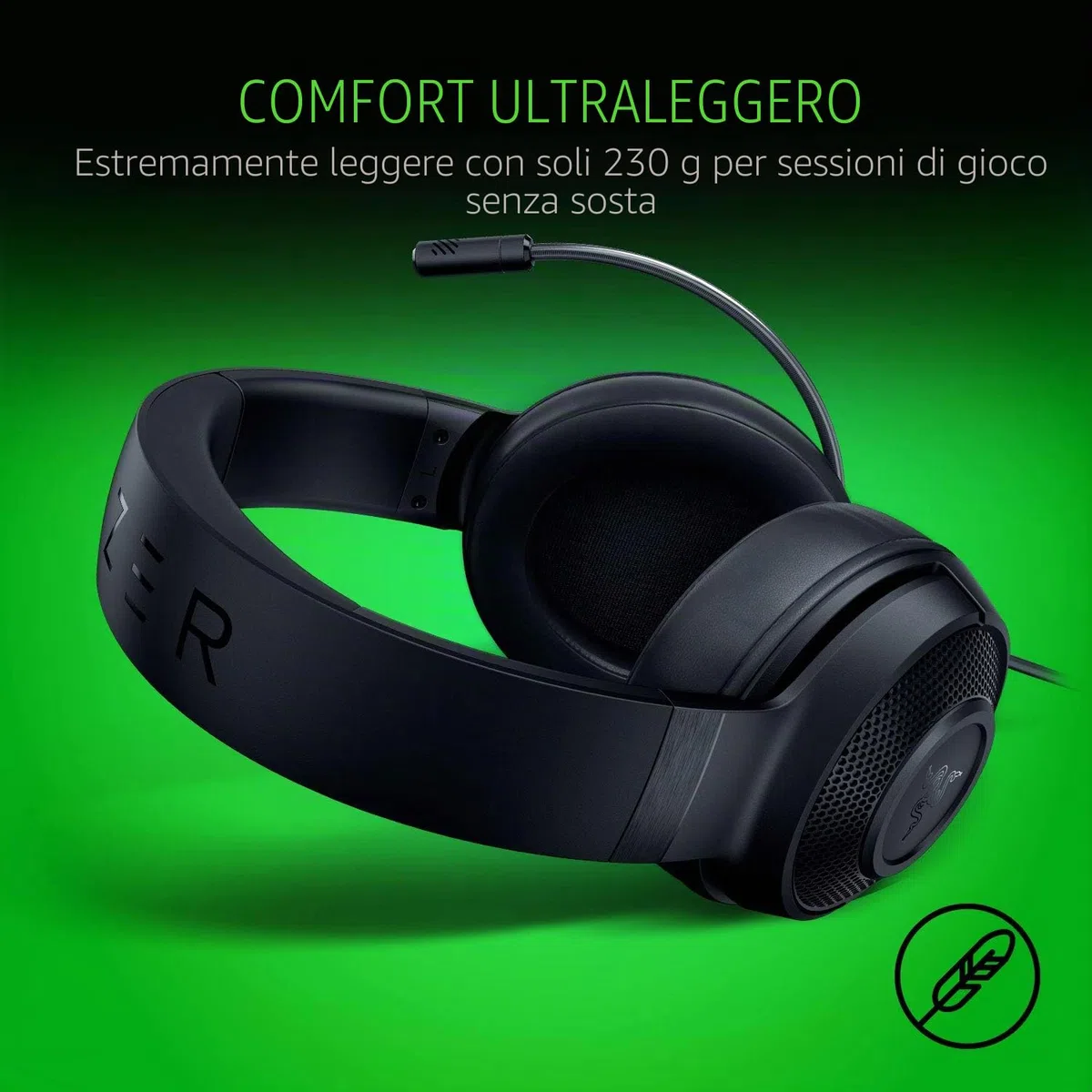 Razer Kraken X Lite Cuffie da Gioco PC Ultraleggere Microfono Cardioide Suono Surround 230g Jack 3.5mm PS4 PS5 Switch Xbox One Xbox Series X|S Nero