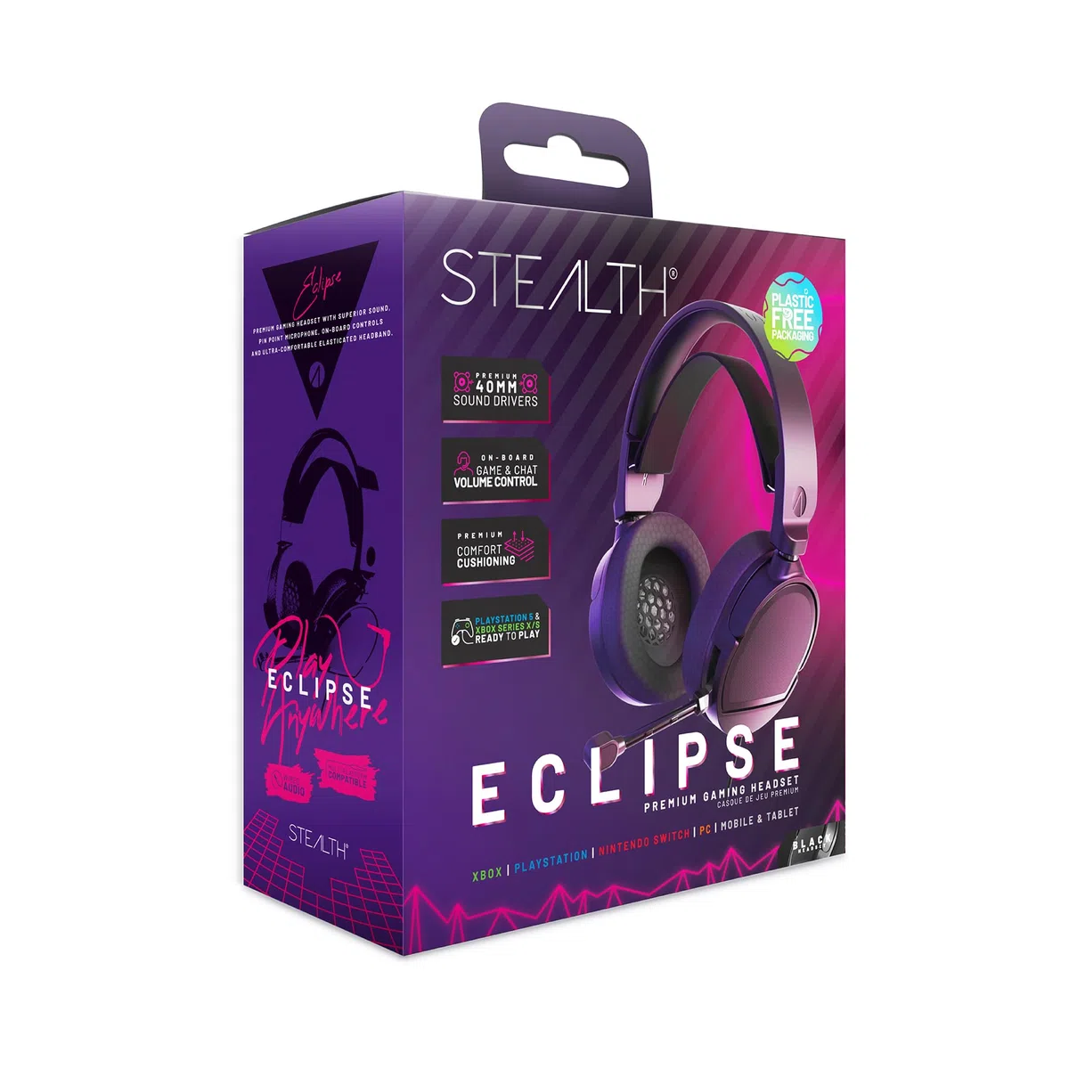Cuffie da gioco over-ear STEALTH ECLIPSE, compatibili PS4 PS5 XBOX Switch PC, microfono flessibile, 3,5 mm jack