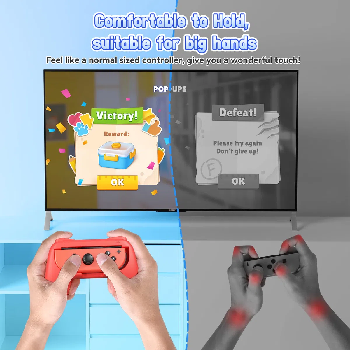 FASTSNAIL Kit di 4 impugnature compatibili con Nintendo Switch per Joy Con, controller resistente all'usura per Joy con e modello OLED con impugnatura da 12 pollici