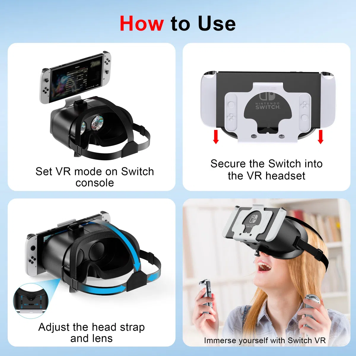 Nintendo Switch VR occhiali lenti HD regolabili fascia comoda kit 3D accessori