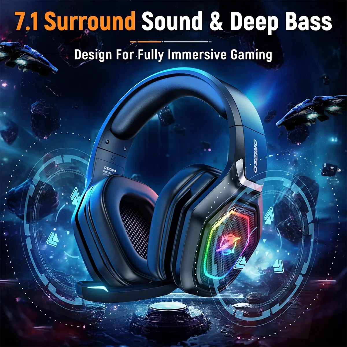 Ozeino Cuffie da gioco wireless con microfono 2,4 G Tipo C RGB per PS5 PS4 PC