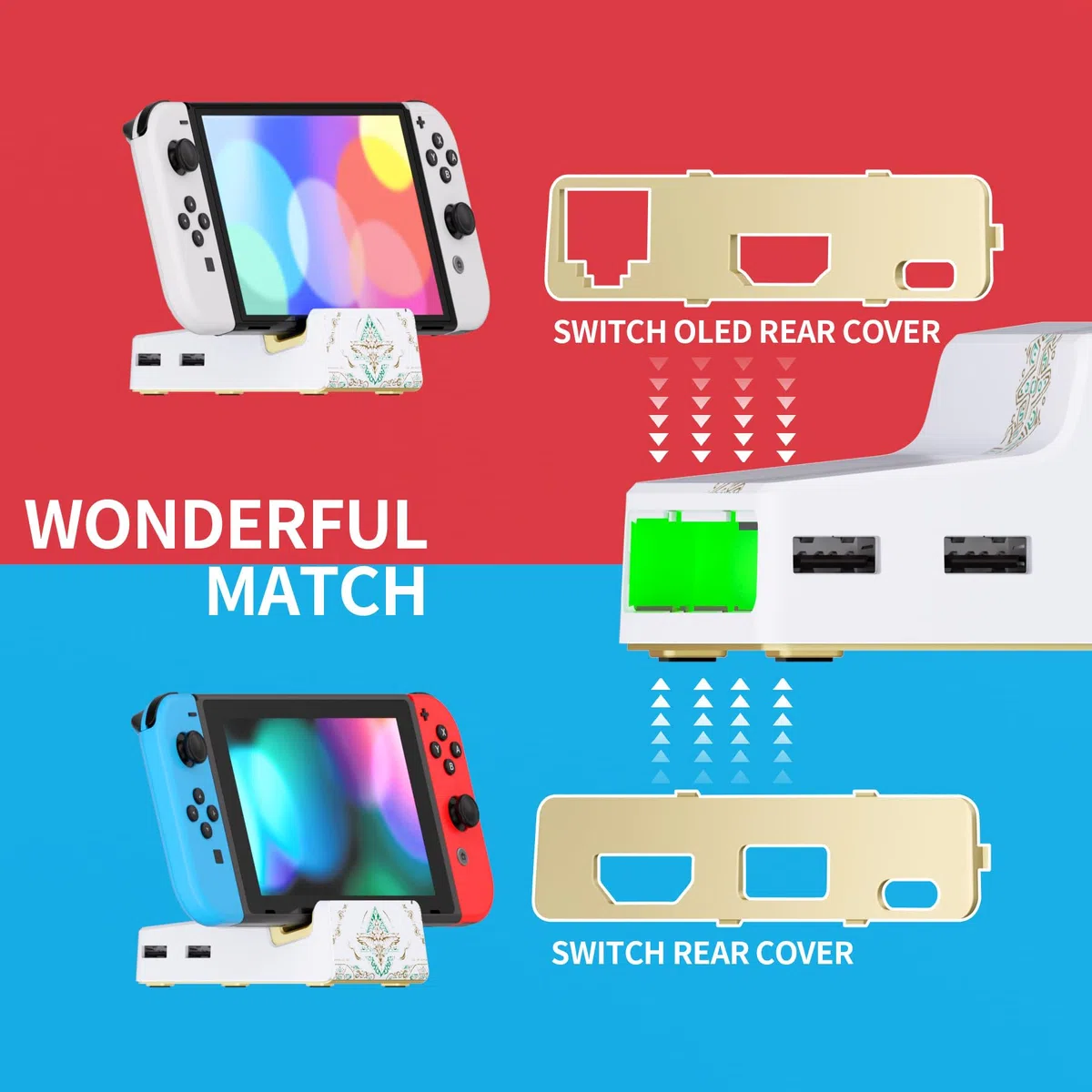 eXtremeRate AiryDocky DIY Kit Cover Scocca per Nintendo Switch/OLED,Mini Dock Portatile Custodia Guscio per Nintendo Switch/OLED-Solo Cover,Senza Dock&Circuiti-Totem del Regno Bianco