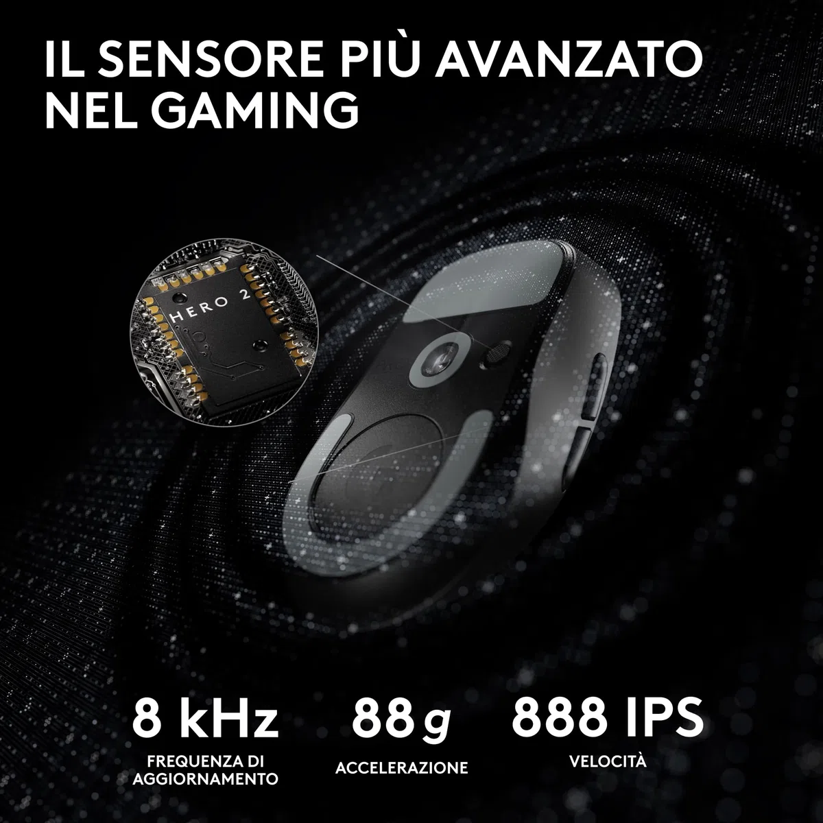 Logitech G PRO X Superlight 2 mouse gaming wireless 60g 5 pulsanti 44.000 DPI 8 kHz USB-C Nero