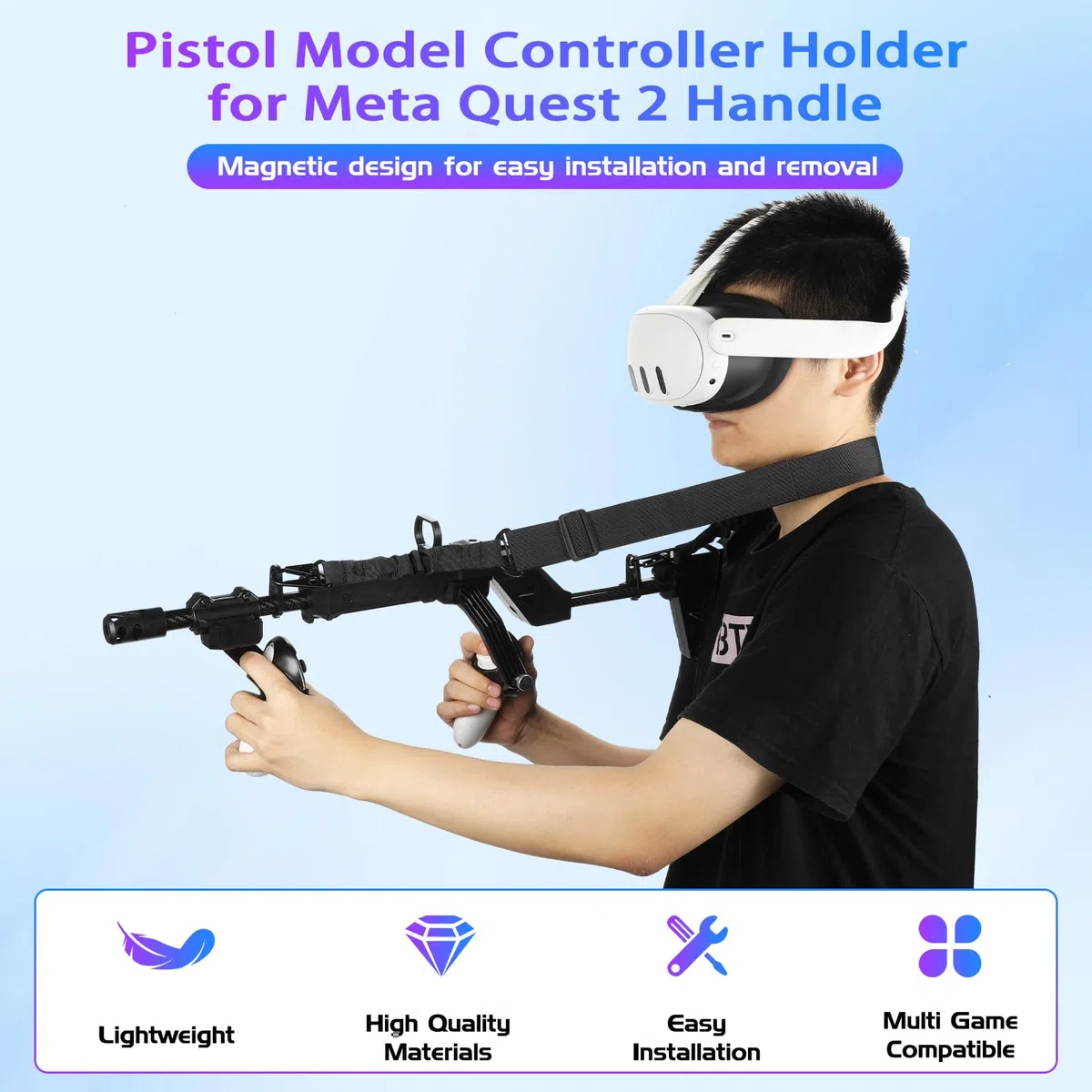 Calcio per pistola VR per MetaQuest 2, VR Gunstock per Quest 2 Shooting Controller Handle, Oculu-s Quest 2 Accessori Fucile magnetico, con spallacci (per Quest 2)