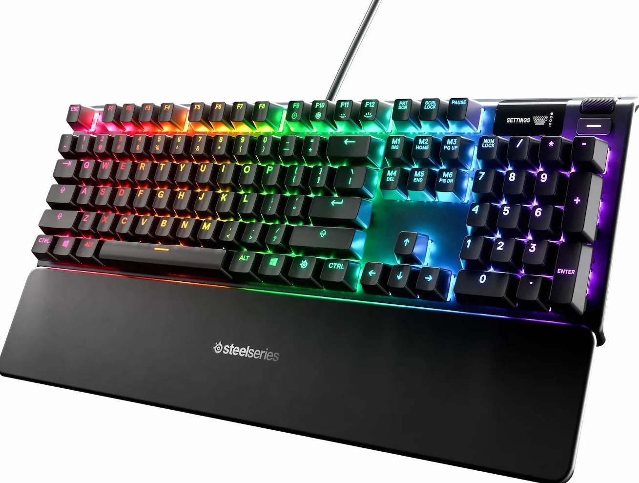 SteelSeries Apex 5 Tastiera da gaming meccanica ibrida , Illuminazione RGB per ogni tasto, Struttura in lega di alluminio aeronautico, Smart Display OLED, Layout Turco (QWERTY)