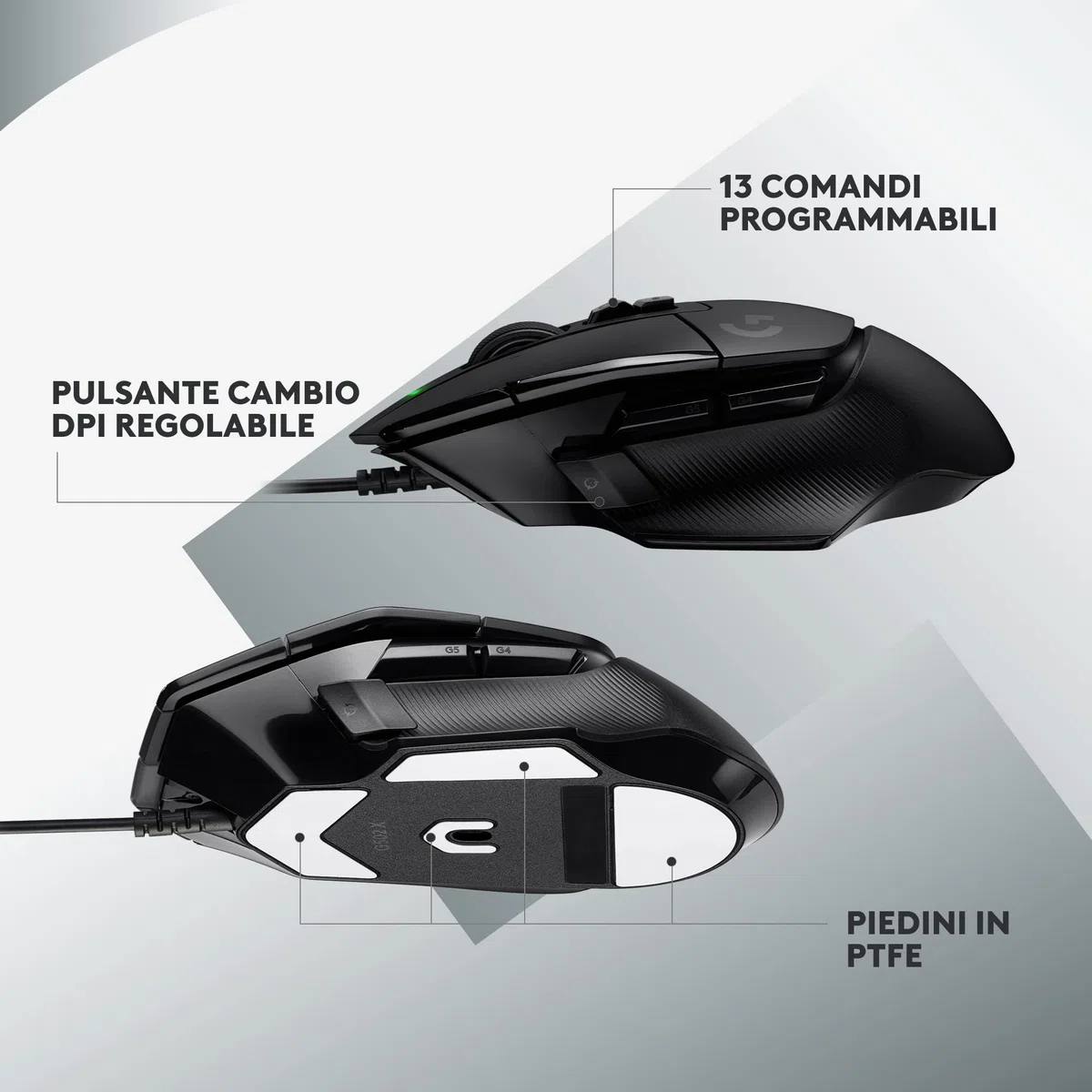 Logitech G G502 X Mouse Gaming Cablato - Switch Principali Ottico-Meccanici Ibridi LIGHTFORCE, Sensore per Gaming HERO 25K, Compatibile con PC, East Europe package - macOS/Windows - Nero