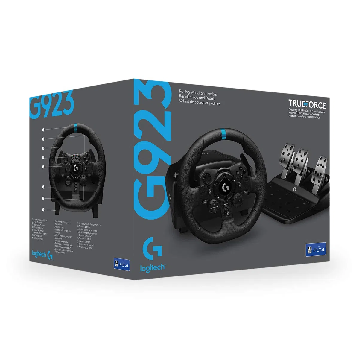 Logitech G G923 volante da corsa pedali ritorno di forza TRUEFORCE 1000 Hz design reattivo doppia frizione per PS5 PS4 PC Mac Nero