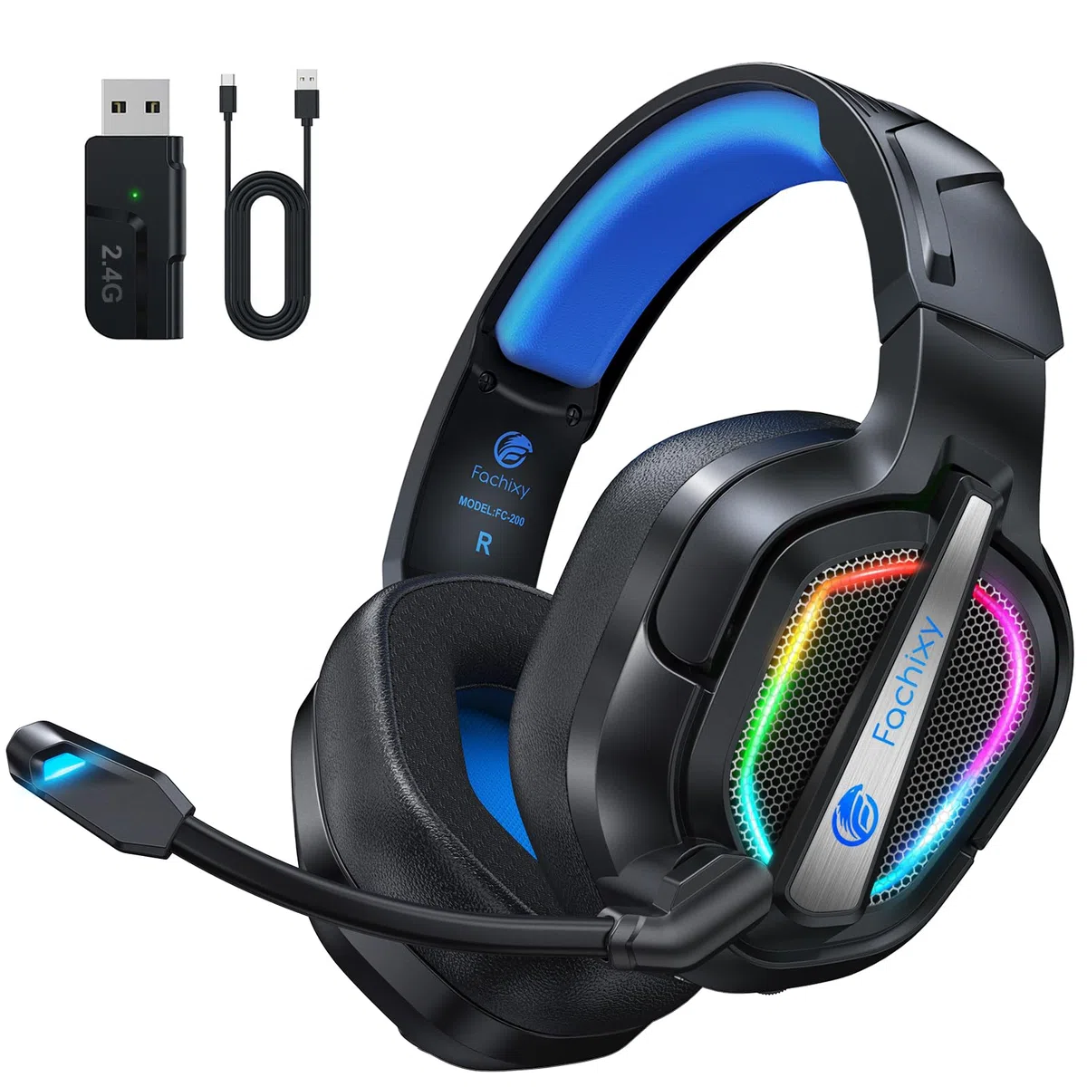 Fachixy FC200 Cuffie Gaming Wireless 2.4GHz per PS5 PS4 PC Switch Mac Mobile Stereo Bluetooth Over Ear LED 50 Ore