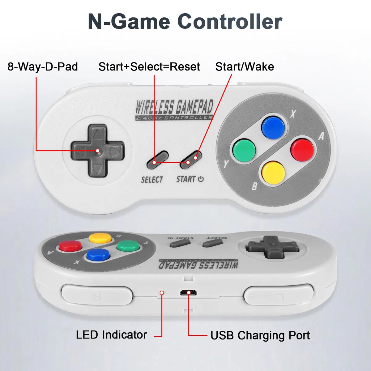 Binghe Controller SNES Wireless, SNES Game Controller Classic Mini Edition con Ricevitore SNES e Ricevitore USB 2.4GHz Compatibile con Switch/Switch OLED/Windows PC/MAC OS/Raspberry Pi(2 pezzi)