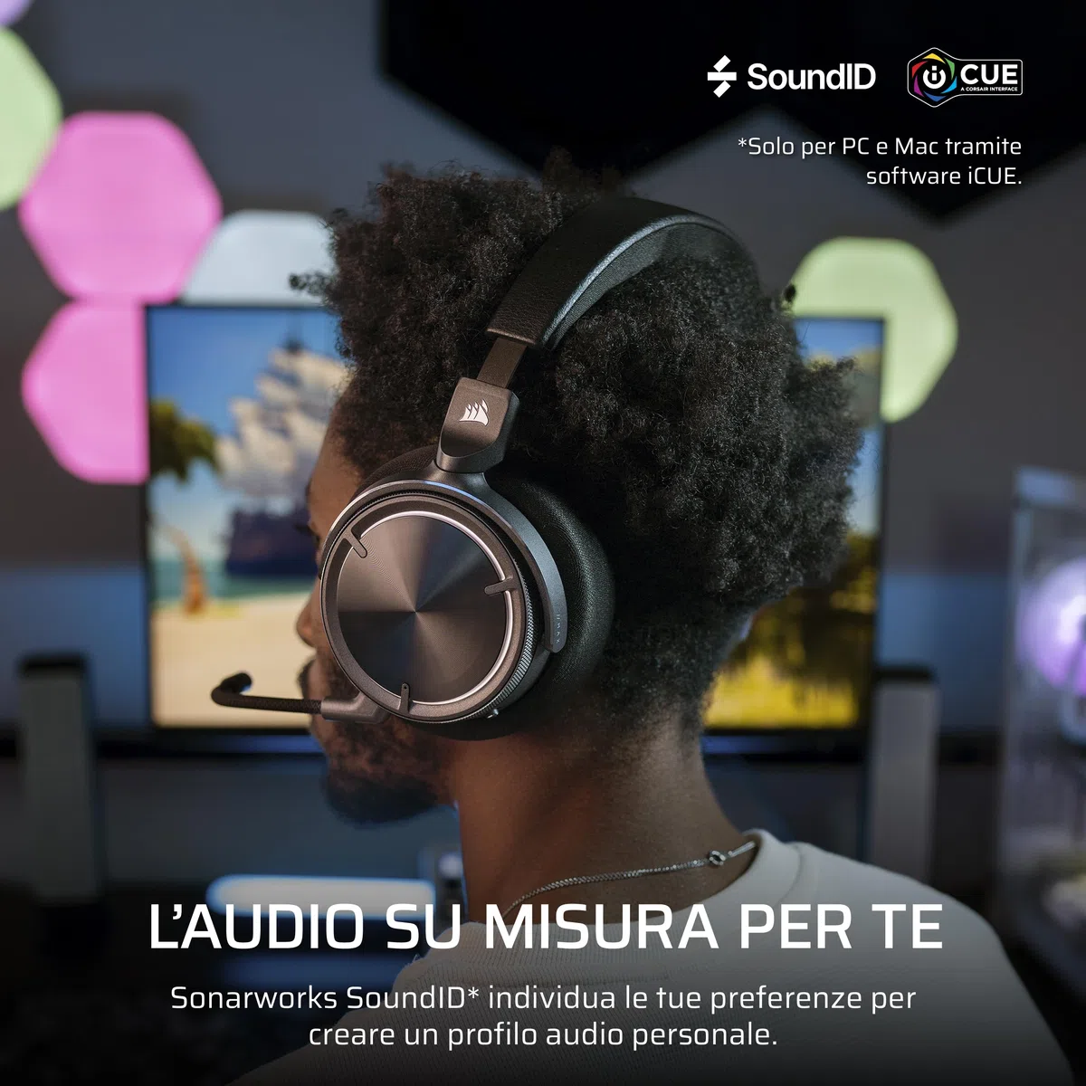 Corsair VIRTUOSO MAX WIRELESS Cuffie da Gioco Bluetooth Carbonio Dolby Atmos SoundID Cancellazione Attiva del Rumore Microfono Broadcast Grafene PC Mac PS5 PS4