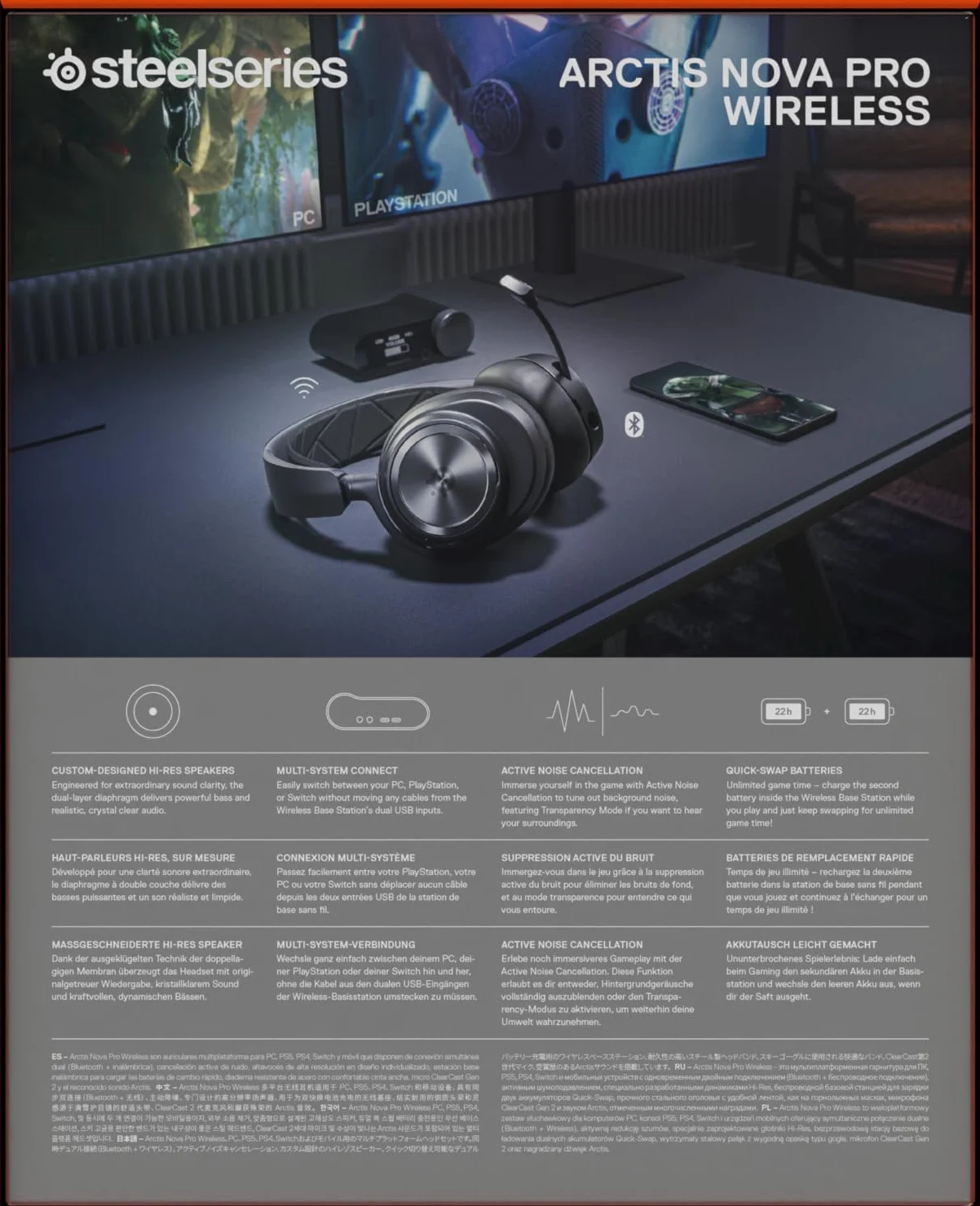 SteelSeries Arctis Nova Pro Cuffie Gaming Wireless Multi-Sistema Driver Magnetici Neodimio Cancellazione Attiva Rumore Infinity Power System ClearCast Gen 2 PC PS5 PS4 Mobile