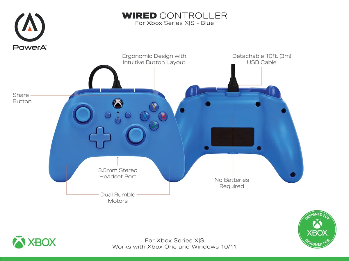 PowerA Controller cablato Xbox Series X|S Blu gamepad per Xbox One