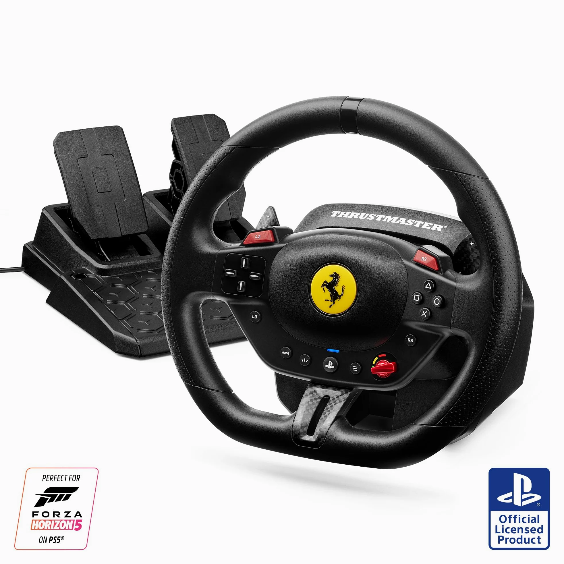 Thrustmaster T98 Ferrari 296 GTB Volante da Corsa con Pedali PS5 PS4 PC Replica Ufficiale Ferrari Tecnologia Bungee Cord Sensori Magnetici H.E.A.R.T