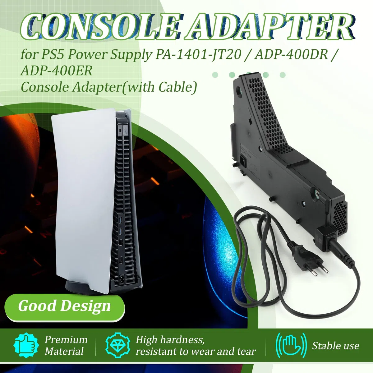 RongZy per PS5 Alimentatore per Playstation 5 Alimentatore Interno Sostituire PA-1401-JT20/ADP-400DR/ADP-400ER con Cavo di Alimentazione Strumenti di Riparazione