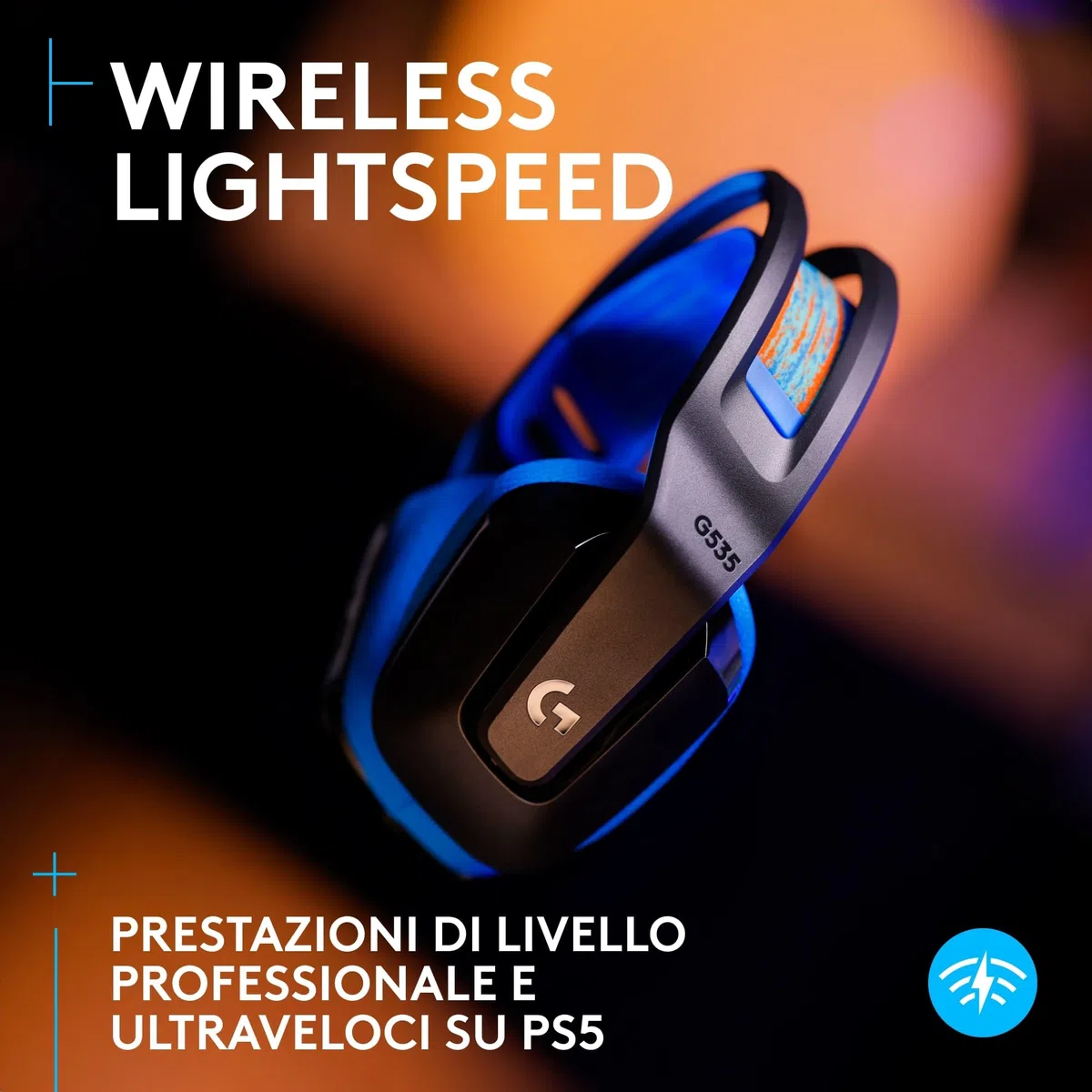 Logitech G G535 Lightspeed Cuffia gaming wireless leggera microfono flip-to-mute 33 ore batteria PS5 PS4 PC USB-C Nero blu