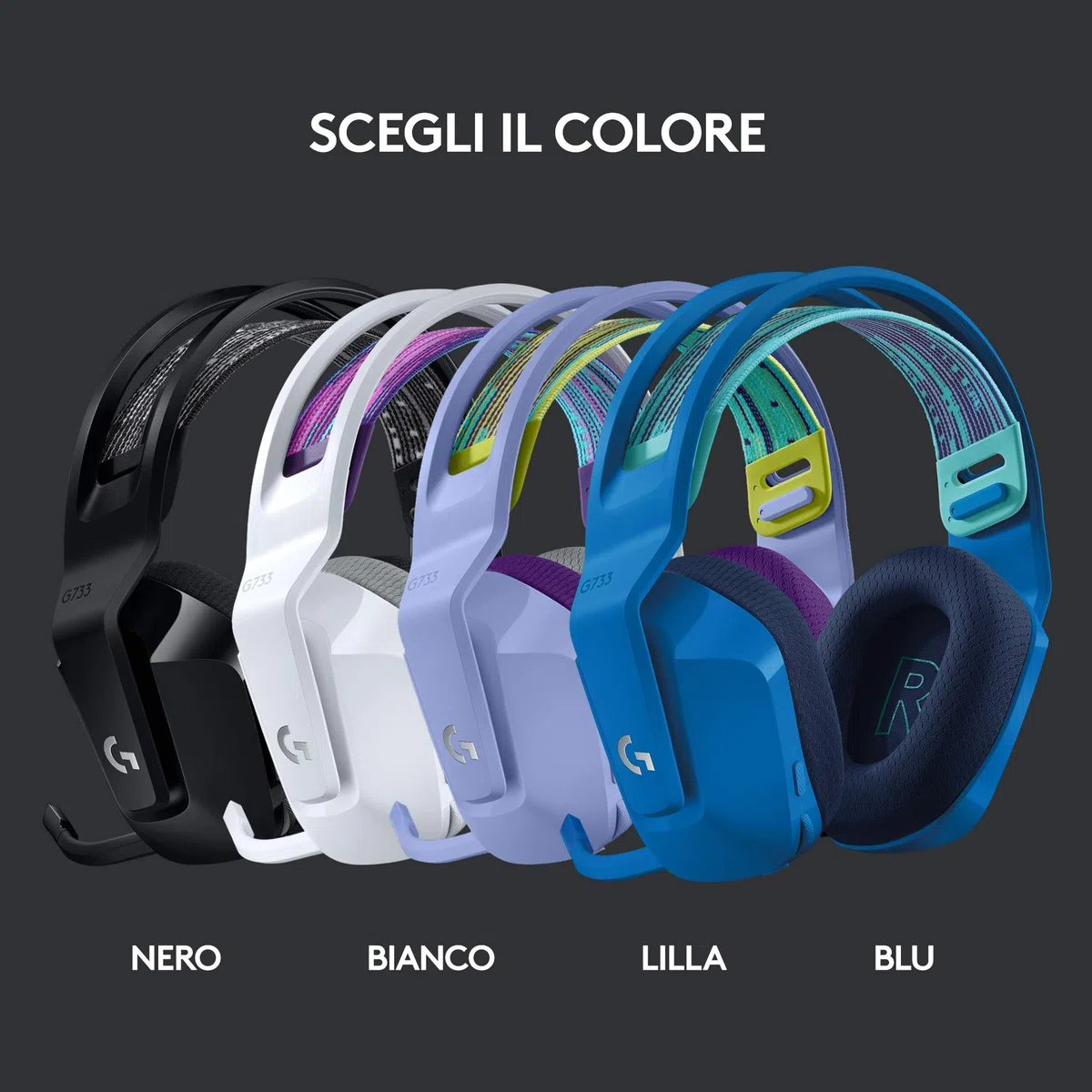 Logitech G733 LIGHTSPEED Wireless Gaming Headset with Microphone, LIGHTSYNC RGB, Blue VO!CE, PRO-G Audio - Nero