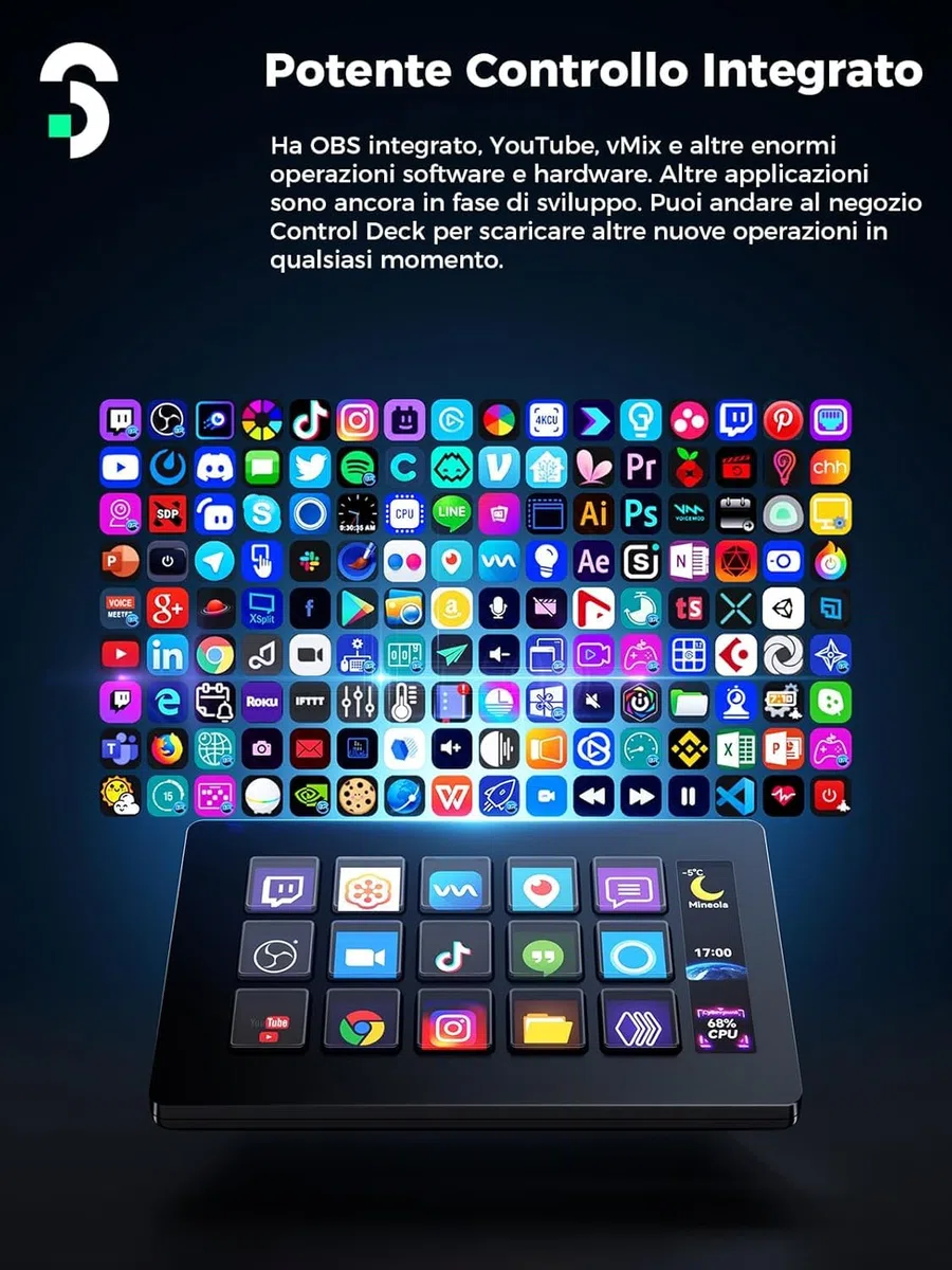 SOOMFON Stream Controller Deck V.2024, 15 Macro Pulsanti LCD Personalizzabili per OBS, Twitch, YouTube, Live-Streaming