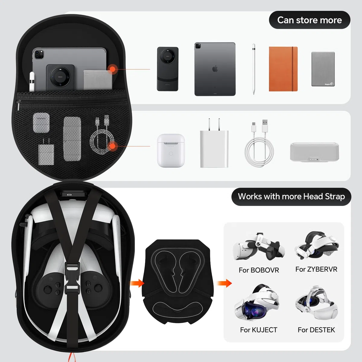 Hibloks - Custodia da trasporto per Quest 3 con porta di ricarica magnetica da 40 W, compatibile con accessori Meta Quest 3, custodia da viaggio rigida, cuffie VR all-in-one e tracolla di espansione