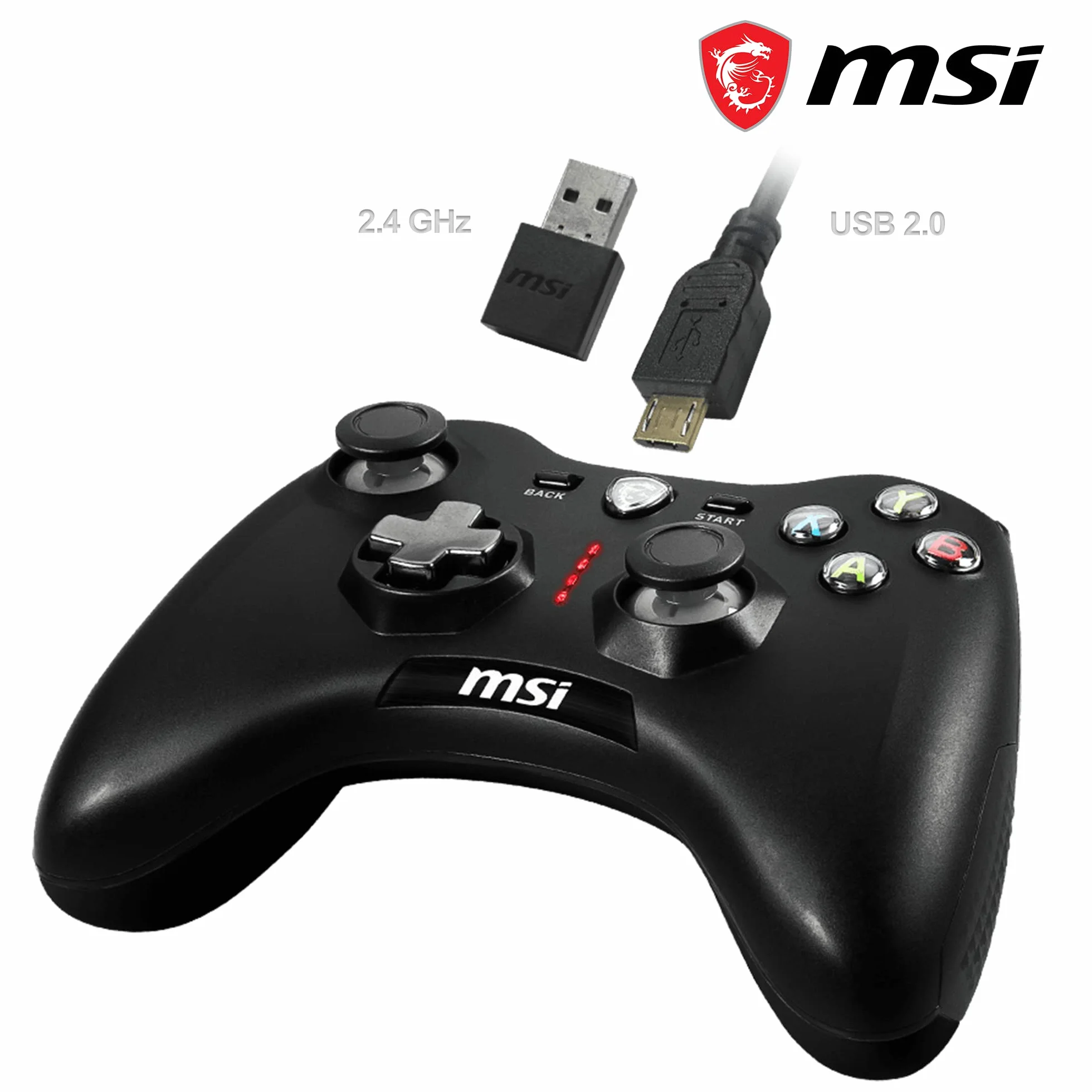 MSI FORCE GC30 V2 Wireless PC Gamepad Controller - 2.4 GHz, batteria Li-Ion 600mAh, coperture D-Pad sostituibili, due motori a vibrazione, USB 2.0 - cablato/wireless