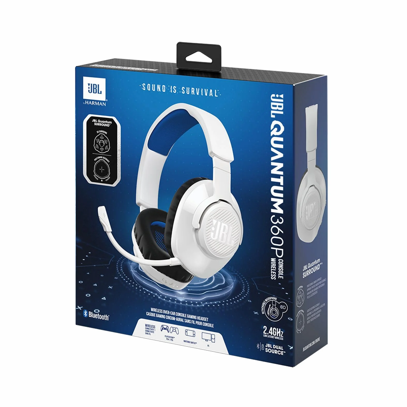 JBL Quantum 360P Cuffie Gaming Wireless Bluetooth PlayStation, Cancellazione Attiva Rumore, Microfono Rimovibile, Audio 3D, Bianco