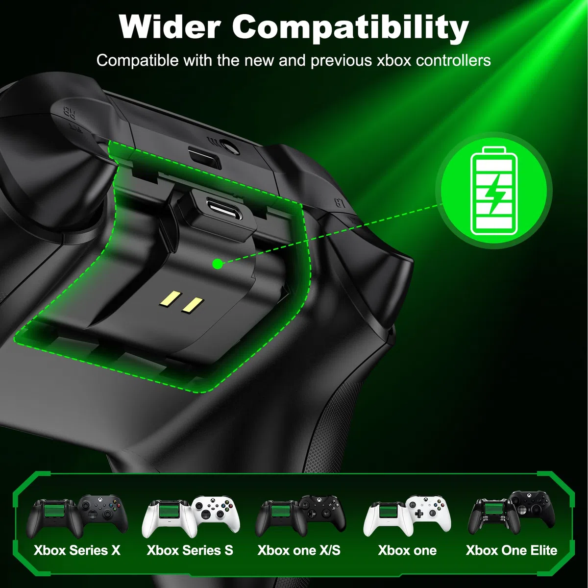 HEYLICOOL Batterie ricaricabili per controller Xbox One/Xbox Series X|S, 2 x 4800 mWh, kit di gioco e ricarica per Xbox Series X/S, Xbox One/Elite, Xbox One S/X con indicatore LED
