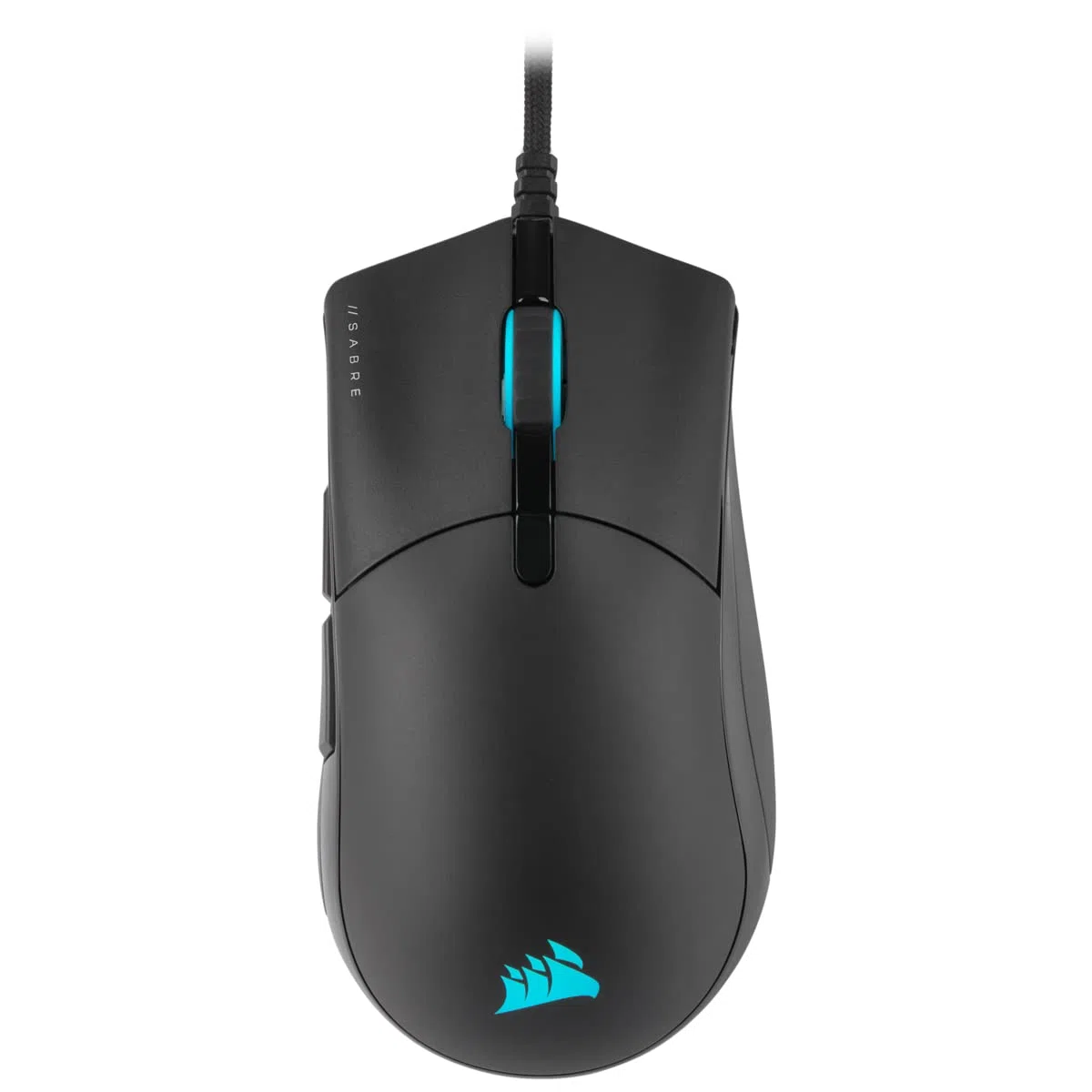 Corsair SABRE RGB PRO CHAMPION SERIES Mouse Gaming Ergonomico Leggero 74 g Cavo Paracord QUICKSTRIKE Nero
