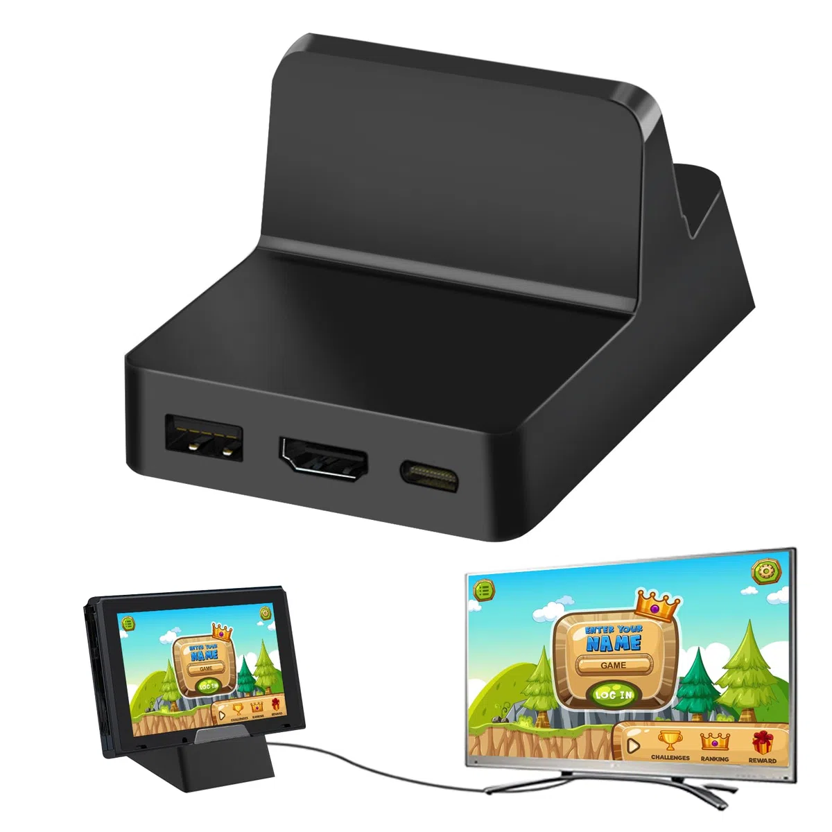 Nizirioo Docking Station per Nintendo Switch/OLED: Base di Ricarica Portatile TV Mini Con 4K HDMI e Porta USB 3.0