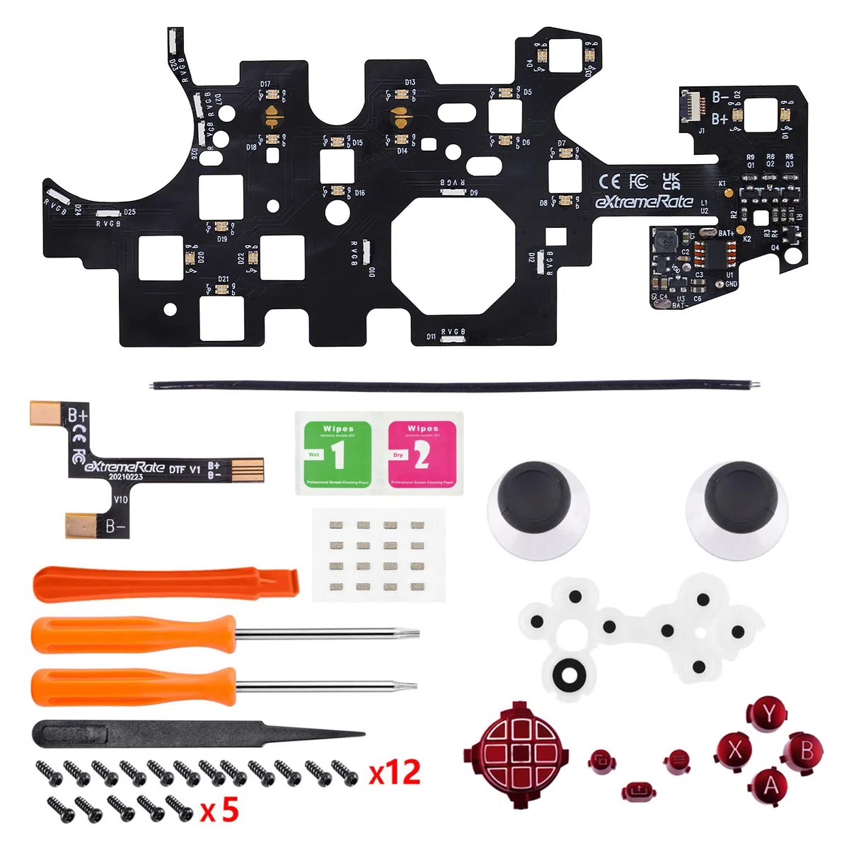 eXtremeRate Multicolori Tasti Luminosi Ricambio per Xbox Series X S Controller LED Kit Rosso Scarlatto