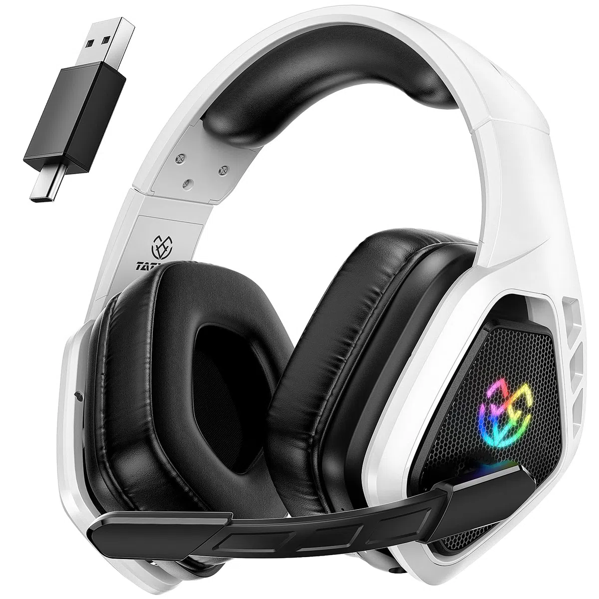 Tatybo Cuffie Gaming Wireless PS5 PS4 Bluetooth 2.4 GHz USB Type-C Microfono 7.1 Batteria 40 Ore PC Mac Laptop Mobile Switch Nero-Bianco