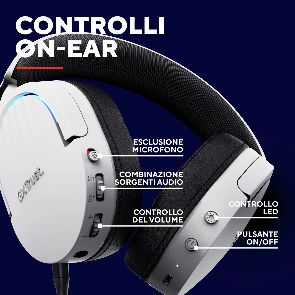 GXTrust 491W Fayzo Cuffie Gaming Wireless Bluetooth + 2.4 GHz, Audio Surround 7.1, Batteria da 22 Ore, 35% Plastica Riciclata, RGB Cuffie Bluetooth Over Ear PC PS5 PS4 Switch - Bianco