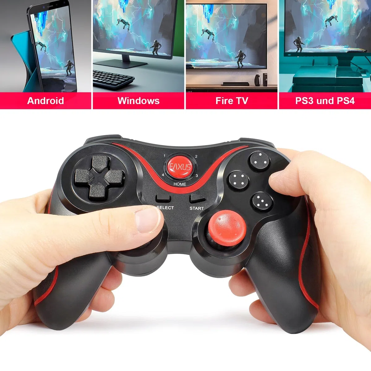 Eaxus® Controller Bluetooth - Gamepad wireless adatto a Fire TV, telefono cellulare, smartphone, tablet, Google TV, VR, Cloud Gaming e Remote Play e PC