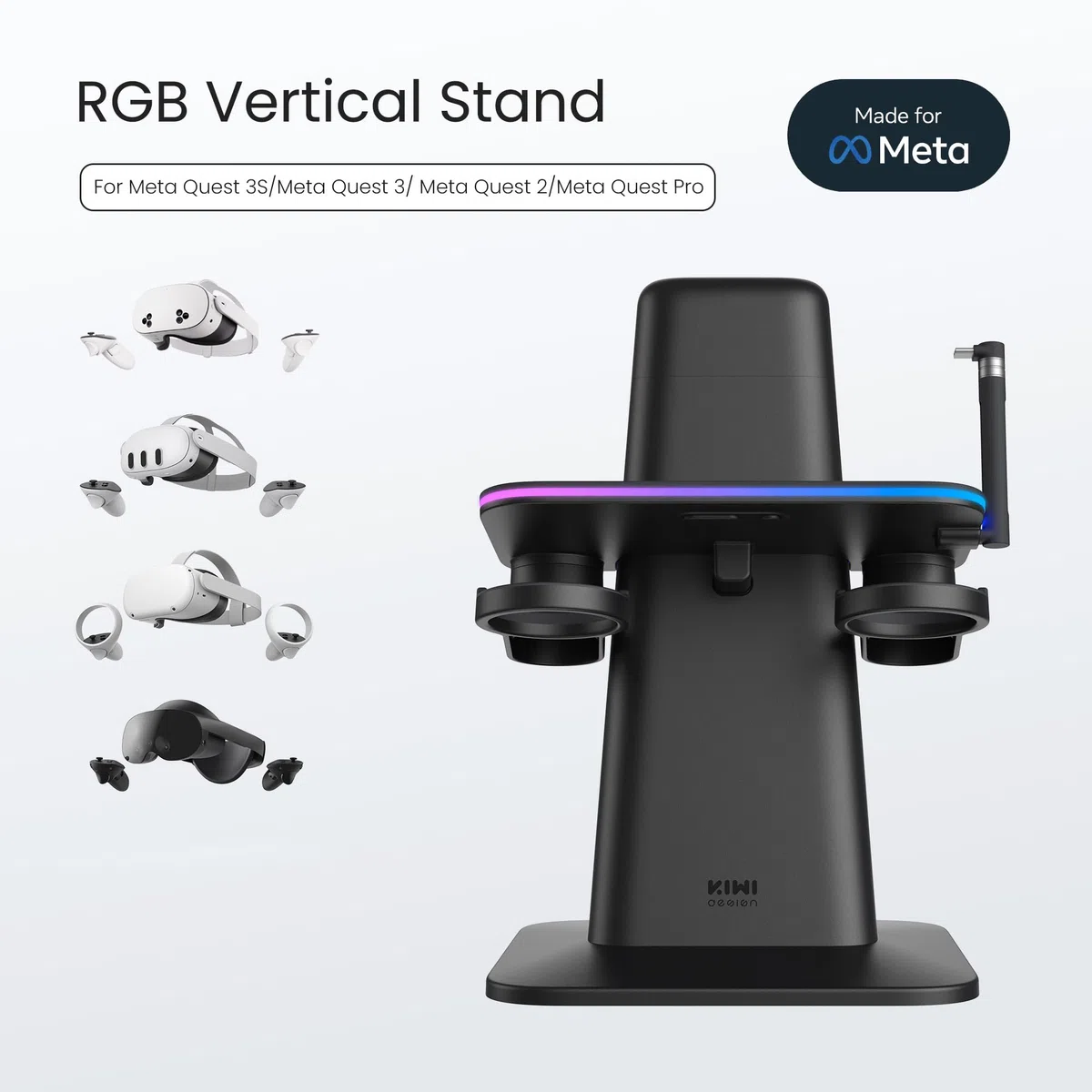 KIWI Design Dock di Ricarica per Accessori Quest 3S/Quest 3/Quest 2/Quest Pro, Accreditate da Meta