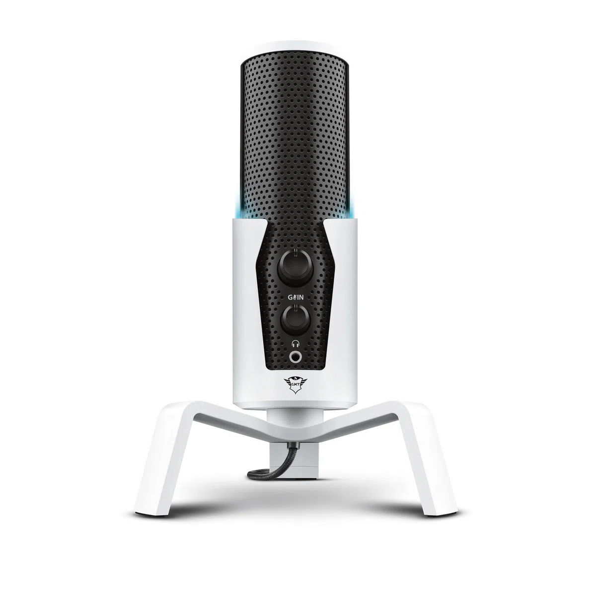 Trust Gaming GXT 258 Fyru Microfono PC Professionale, 4 Pattern Di Registrazione, Illuminazione LED, Microfono USB Per Computer PS4 PS5 Streaming Twitch YouTube Discord Canto ASMR Podcasting, Bianco